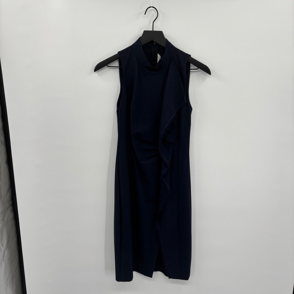 Rachel Rachel Roy Navy Blue Mock Neck Draped Ruffle Sheath Dress‎ Size 0